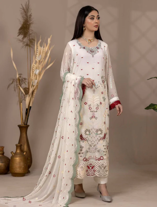 MBM-12<br>Hand-Embroidered Chiffon Ensemble with Silk Trousers