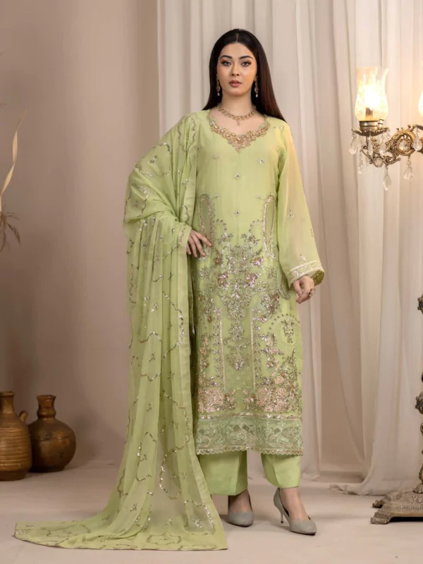 MBM-14<br>Luxurious Hand-Embroidered Chiffon Ensemble with Silk Trousers