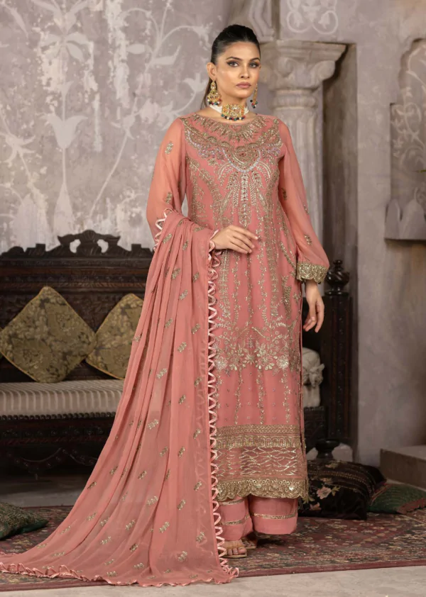 MBM-23<br>Exquisite Peach Embroidered Chiffon Ensemble