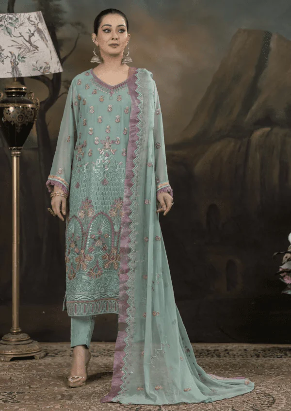 MBM-08<br> Elegant Pastel Green Embroidered Dress