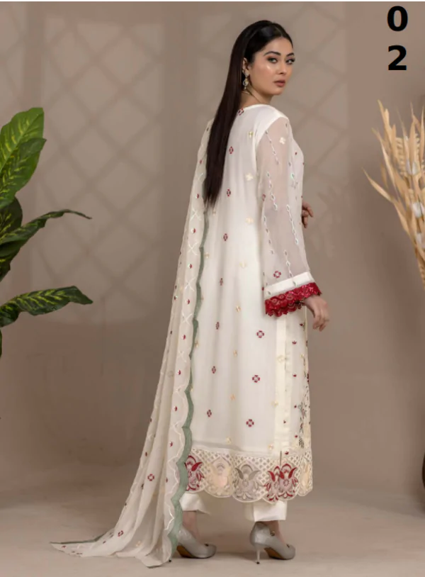 MBM-12<br>Hand-Embroidered Chiffon Ensemble with Silk Trousers