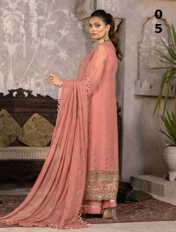 MBM-23<br>Exquisite Peach Embroidered Chiffon Ensemble