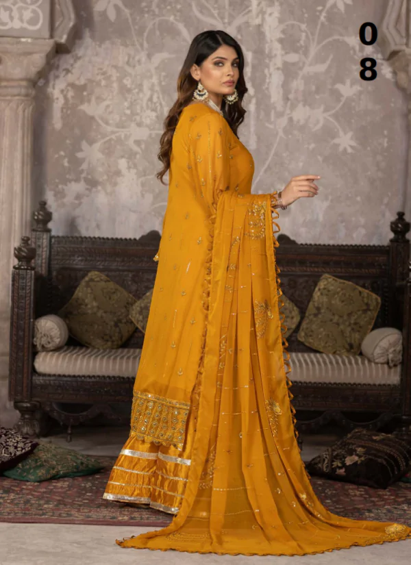 MBM-26<br>Mustard Yellow Embroidered Chiffon Ensemble