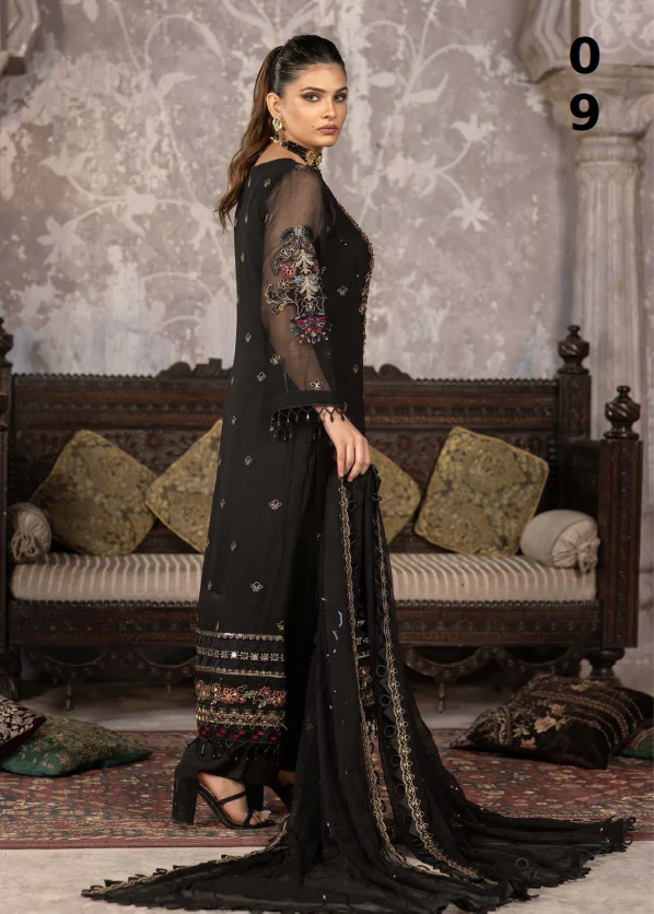 MBM-27<br>Black Embroidered Chiffon Ensemble