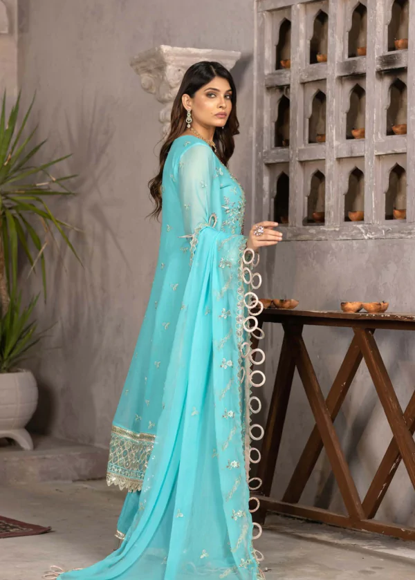 MBM-28<br>Sky Blue Embroidered Chiffon Ensemble