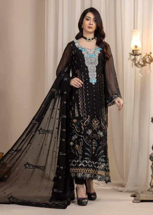 MBM-15<br>Luxe Black Embroidered Chiffon Ensemble